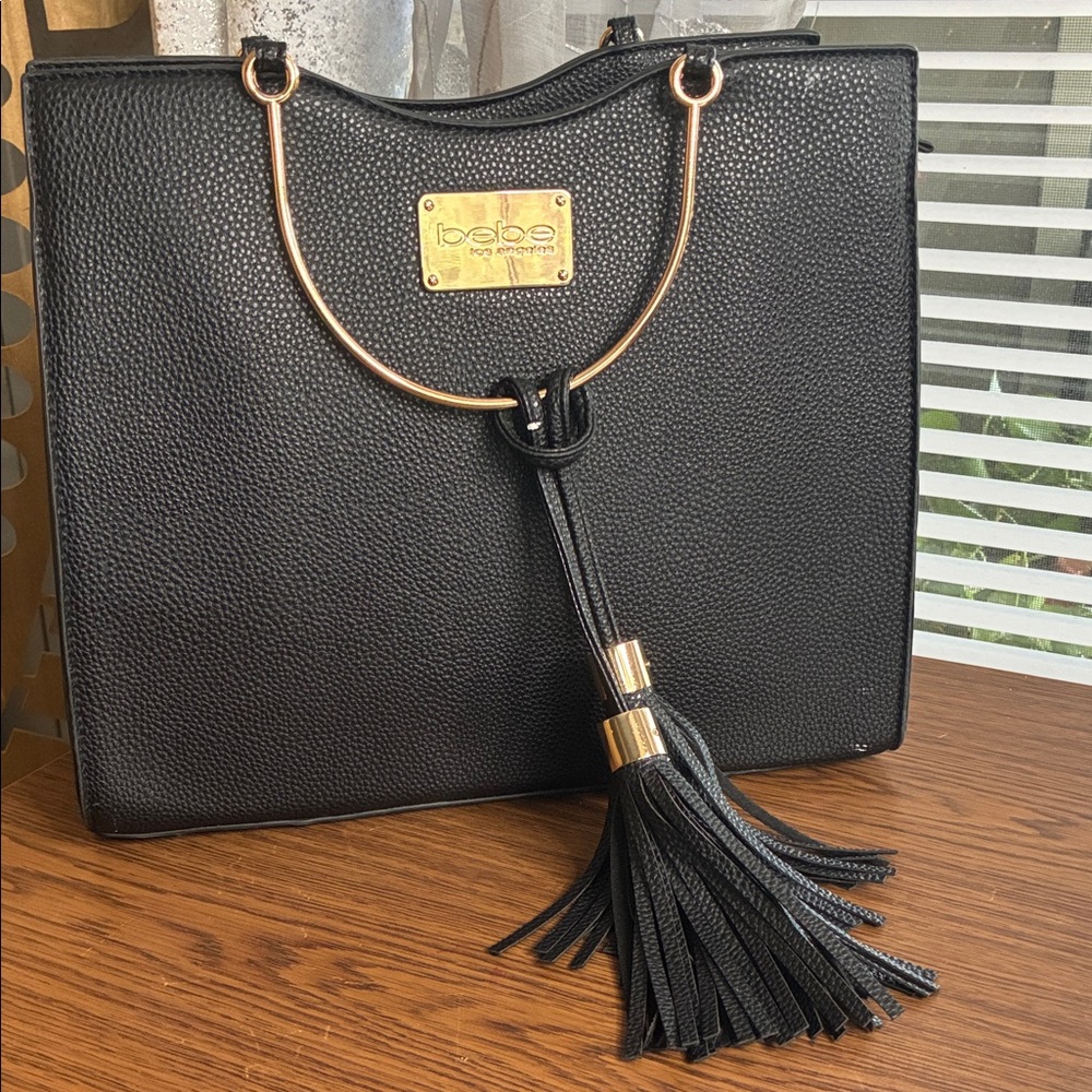 Bebe Black Tote with Gold Accents